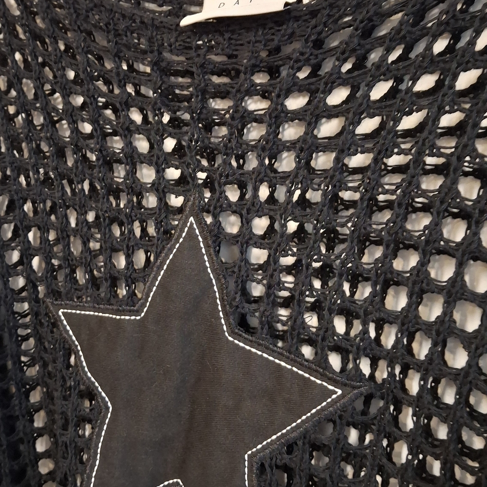 Daisy Street Black Open-Knit Sweater Crochet Top Long Sleeve Star Knit Long Soft - Picture 4 of 9